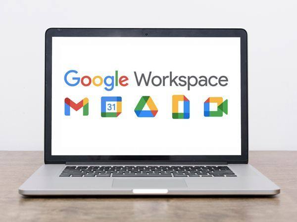 Interface do Google Workspace para empresas mostrando ferramentas de colaboração e segurança em uso.